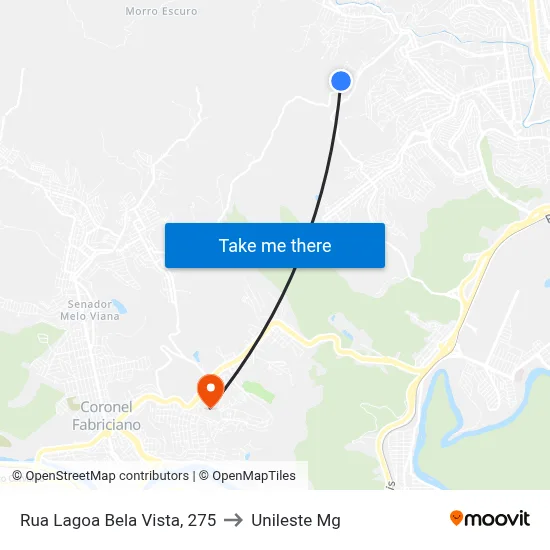Rua Lagoa Bela Vista, 275 to Unileste Mg map