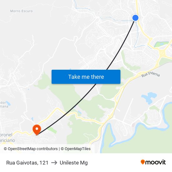Rua Gaivotas, 121 to Unileste Mg map