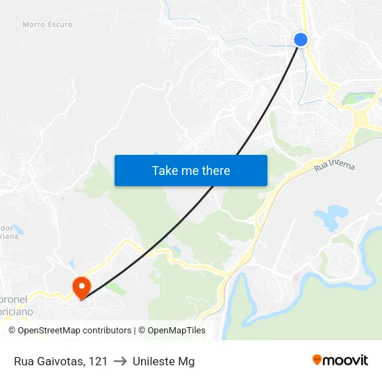 Rua Gaivotas, 121 to Unileste Mg map