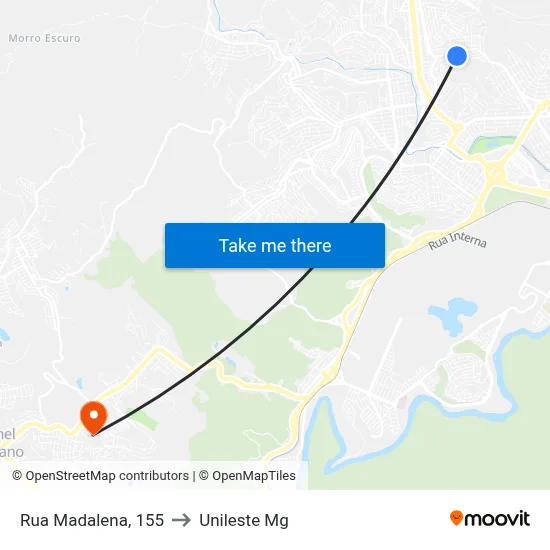 Rua Madalena, 155 to Unileste Mg map