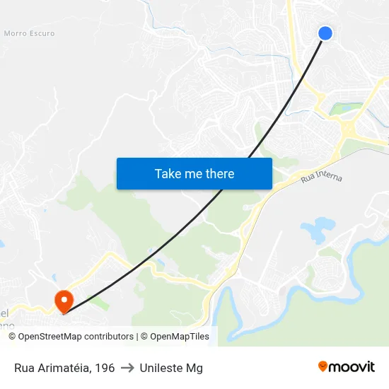 Rua Arimatéia, 196 to Unileste Mg map