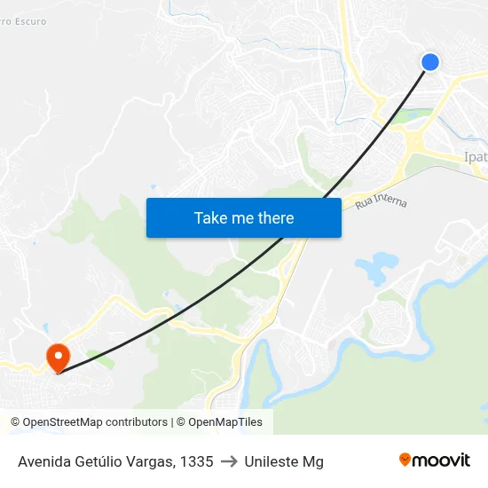 Avenida Getúlio Vargas, 1335 to Unileste Mg map