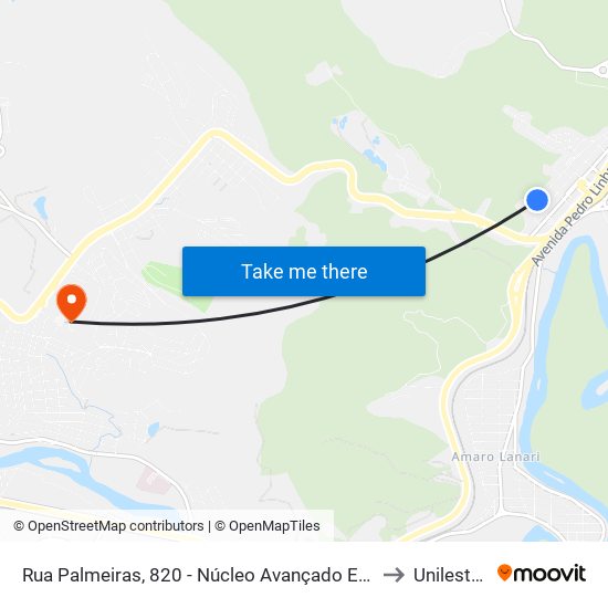 Rua Palmeiras, 820 - Núcleo Avançado Em Oftalmologia to Unileste Mg map