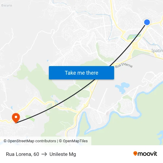 Rua Lorena, 60 to Unileste Mg map