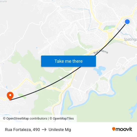 Rua Fortaleza, 490 to Unileste Mg map