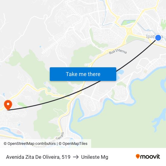 Avenida Zita De Oliveira, 519 to Unileste Mg map