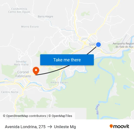 Avenida Londrina, 275 to Unileste Mg map