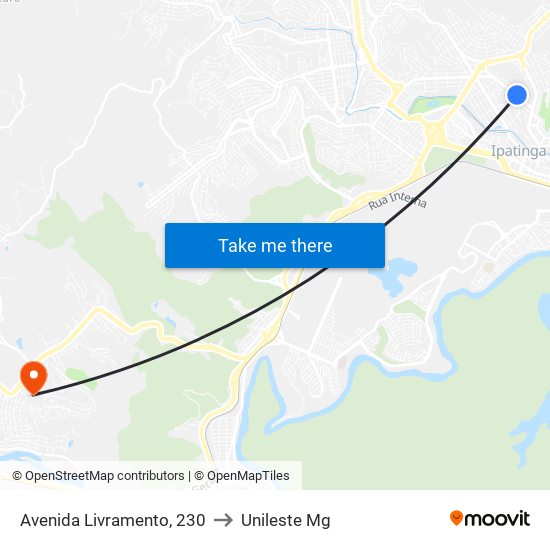 Avenida Livramento, 230 to Unileste Mg map