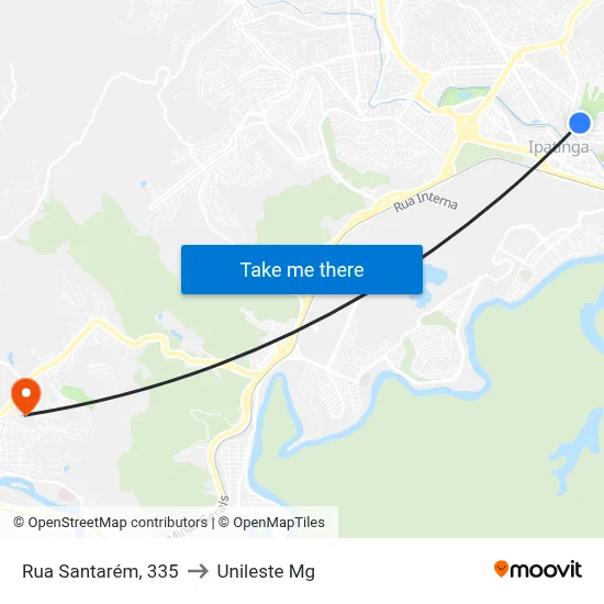 Rua Santarém, 335 to Unileste Mg map