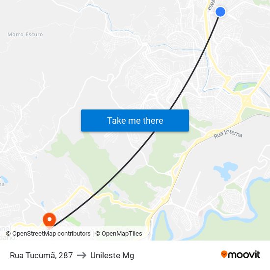 Rua Tucumã, 287 to Unileste Mg map