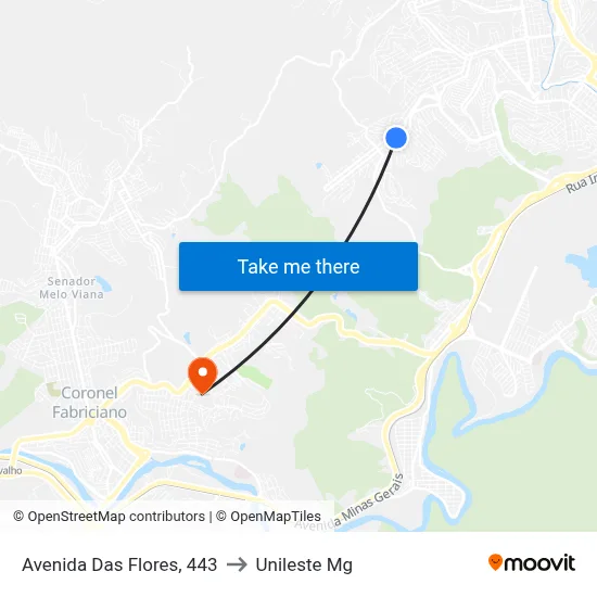 Avenida Das Flores, 443 to Unileste Mg map