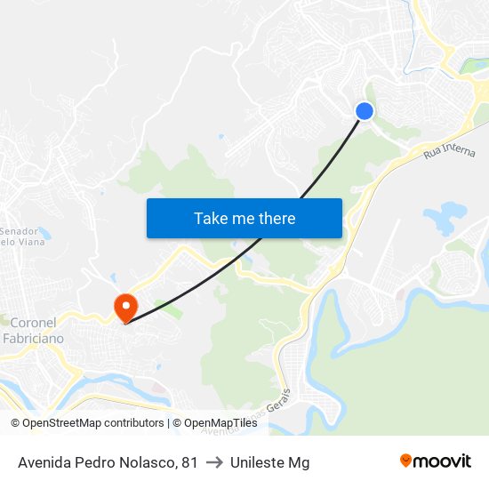 Avenida Pedro Nolasco, 81 to Unileste Mg map