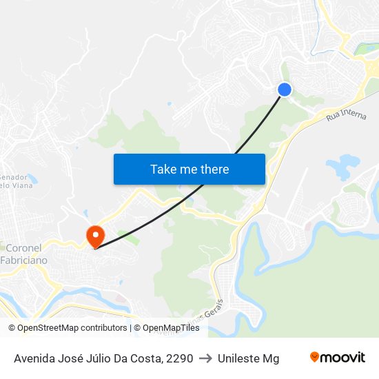 Avenida José Júlio Da Costa, 2290 to Unileste Mg map