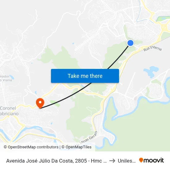 Avenida José Júlio Da Costa, 2805 - Hmc Unidade De Oncologia to Unileste Mg map