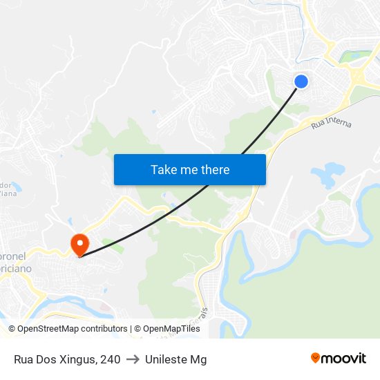 Rua Dos Xingus, 240 to Unileste Mg map