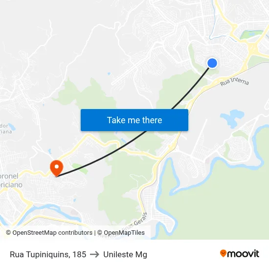 Rua Tupiniquins, 185 to Unileste Mg map