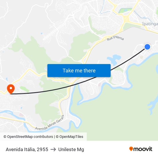 Avenida Itália, 2955 to Unileste Mg map