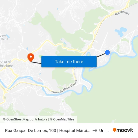 Rua Gaspar De Lemos, 100 | Hospital Márcio Cunha, Unidade 2 - Linhas Intermunicipais to Unileste Mg map