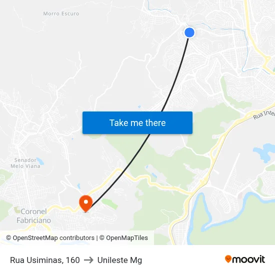 Rua Usiminas, 160 to Unileste Mg map