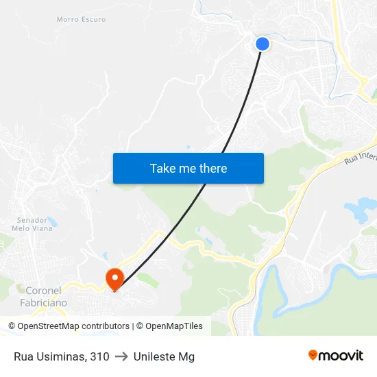 Rua Usiminas, 310 to Unileste Mg map