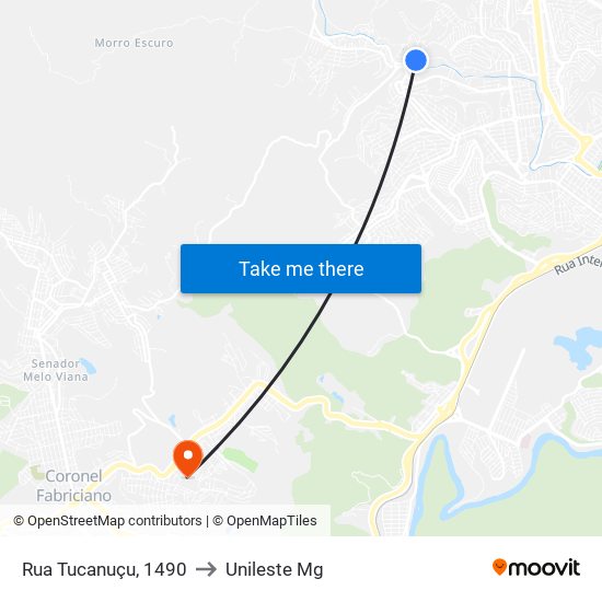Rua Tucanuçu, 1490 to Unileste Mg map