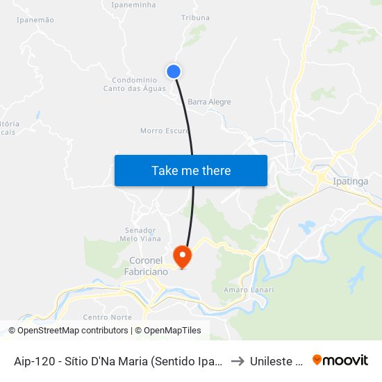 Aip-120 - Sítio D'Na Maria (Sentido Ipatinga) to Unileste Mg map