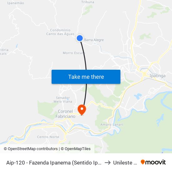 Aip-120 - Fazenda Ipanema (Sentido Ipatinga) to Unileste Mg map
