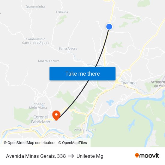 Avenida Minas Gerais, 338 to Unileste Mg map