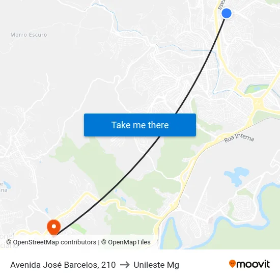 Avenida José Barcelos, 210 to Unileste Mg map