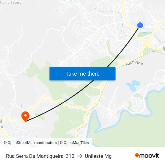 Rua Serra Da Mantiqueira, 310 to Unileste Mg map