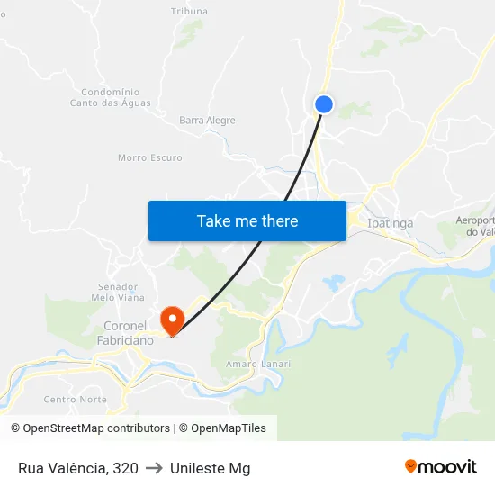 Rua Valência, 320 to Unileste Mg map