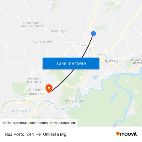 Rua Porto, 244 to Unileste Mg map