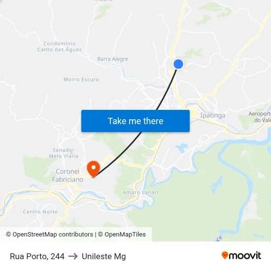 Rua Porto, 244 to Unileste Mg map