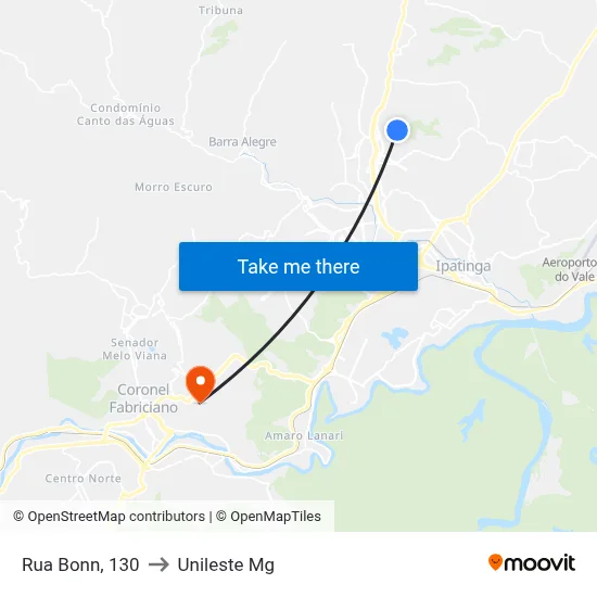 Rua Bonn, 130 to Unileste Mg map