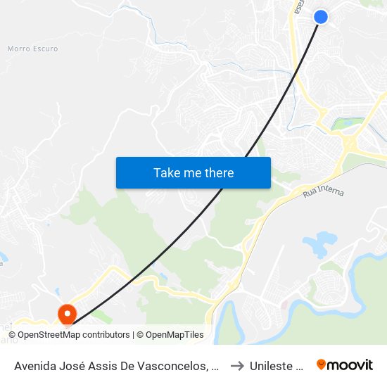 Avenida José Assis De Vasconcelos, 619 to Unileste Mg map