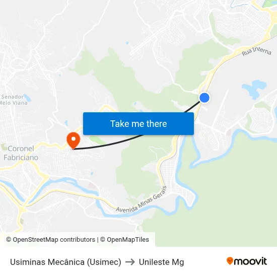 Usiminas Mecânica (Usimec) to Unileste Mg map