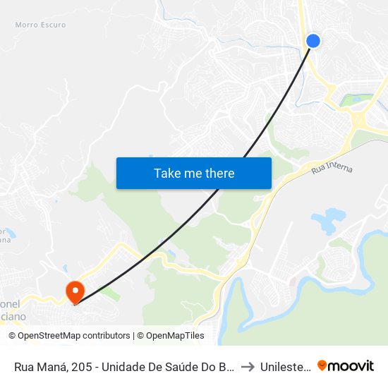 Rua Maná, 205 - Unidade De Saúde Do Bairro Canaã to Unileste Mg map