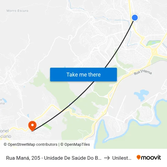Rua Maná, 205 - Unidade De Saúde Do Bairro Canaã to Unileste Mg map