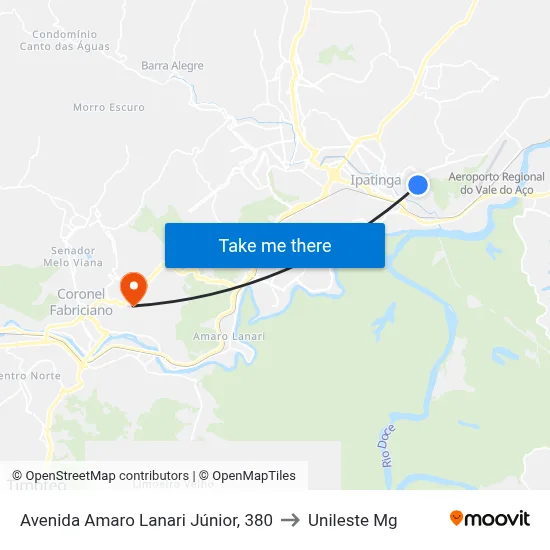 Avenida Amaro Lanari Júnior, 380 to Unileste Mg map