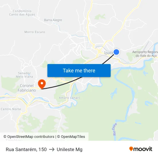 Rua Santarém, 150 to Unileste Mg map