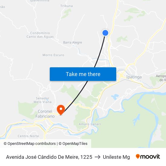 Avenida José Cândido De Meire, 1225 to Unileste Mg map