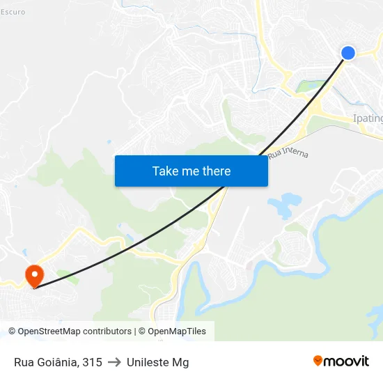 Rua Goiânia, 315 to Unileste Mg map