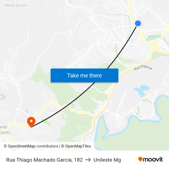 Rua Thiago Machado Garcia, 182 to Unileste Mg map