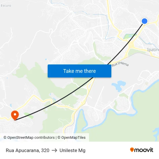 Rua Apucarana, 320 to Unileste Mg map