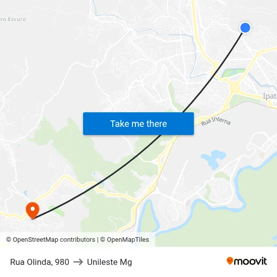 Rua Olinda, 980 to Unileste Mg map