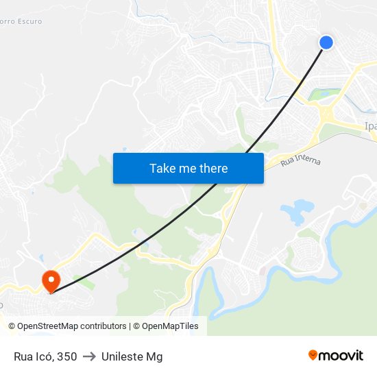 Rua Icó, 350 to Unileste Mg map