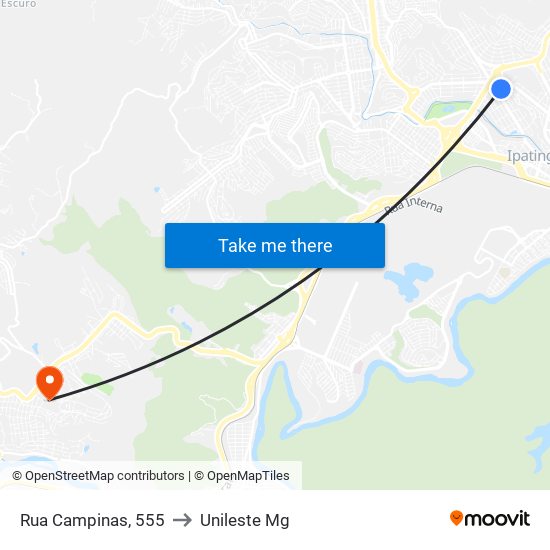 Rua Campinas, 555 to Unileste Mg map