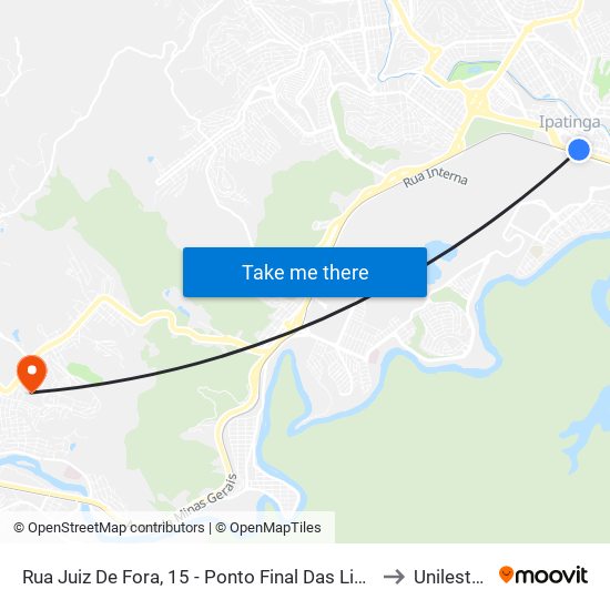 Rua Juiz De Fora, 15 - Ponto Final Das Linhas Circulares to Unileste Mg map