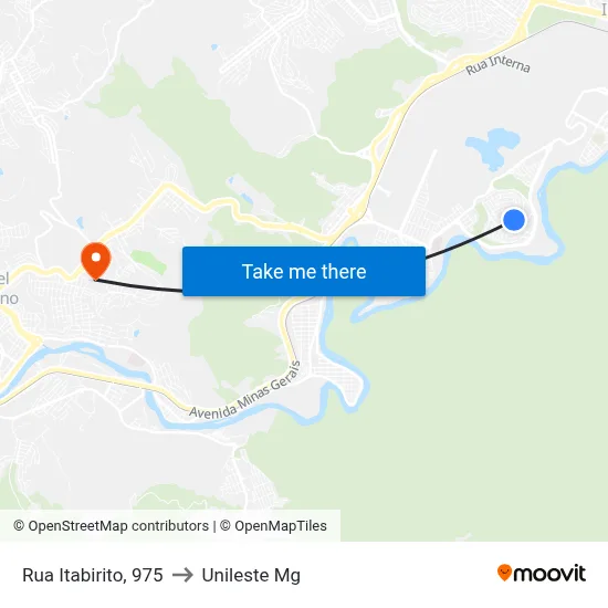 Rua Itabirito, 975 to Unileste Mg map