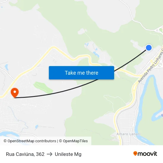 Rua Caviúna, 362 to Unileste Mg map